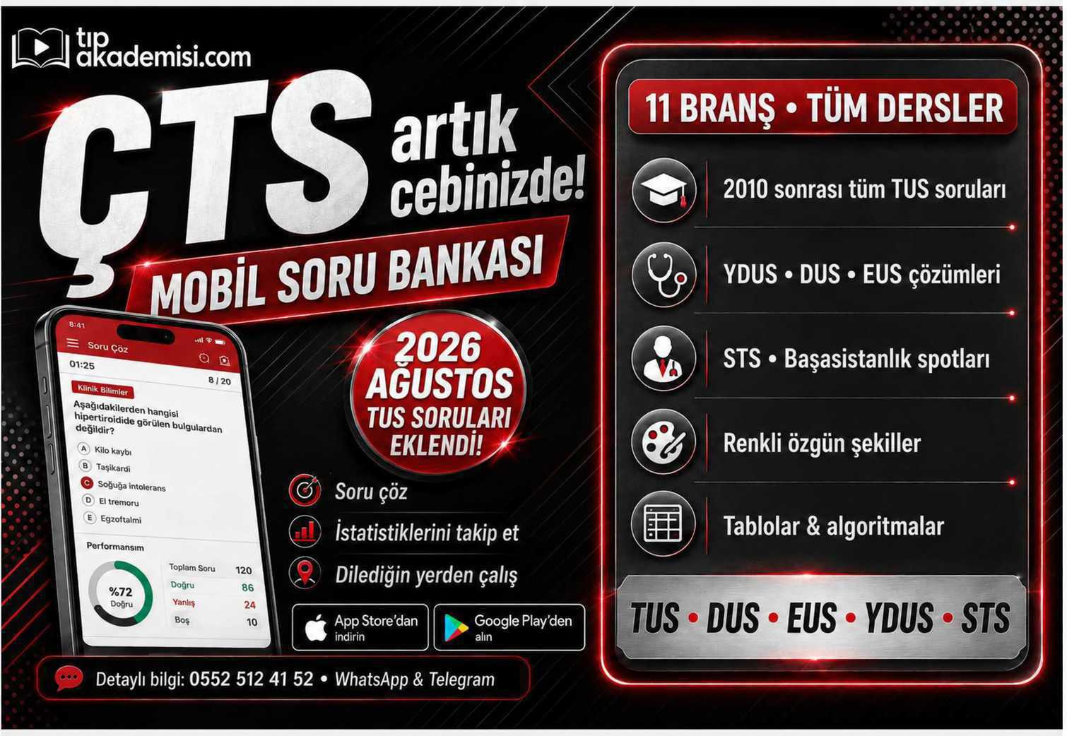 ÇTS App | TUS | 11 Branş