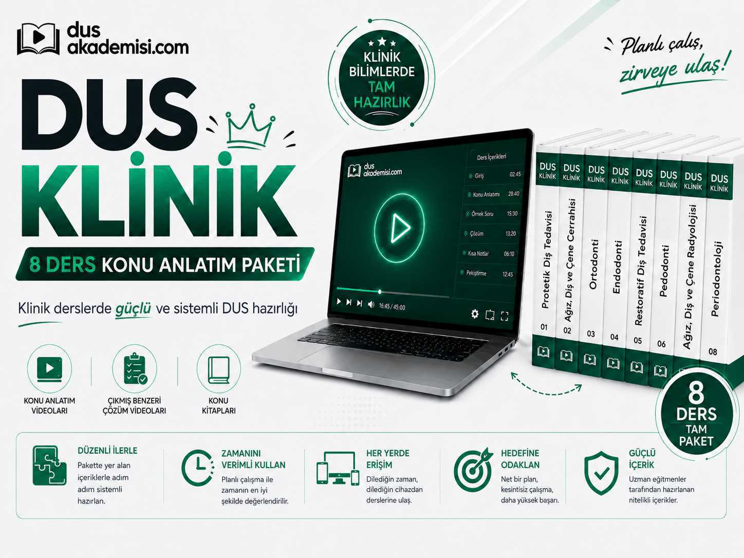 DUS Klinik Kampanyası 8 Ders (Konu Anlatım Videoları + Çıkmış Benzeri Çözüm Videoları + Konu Kitapları)