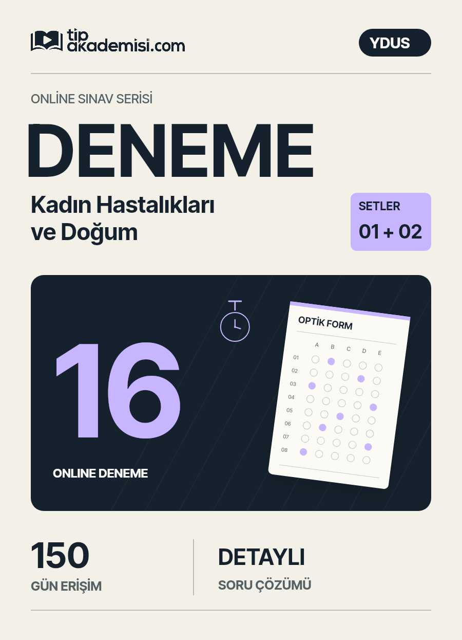 YDUS Kadın Hastalıkları ve Doğum 1. ve 2. Online Deneme Seti (16 Deneme) — görsel 3